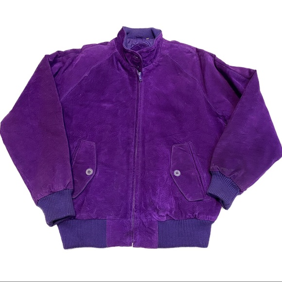 Vintage Jackets & Blazers - Vintage Genuine Leather Purple Bomber Coat - Women Small